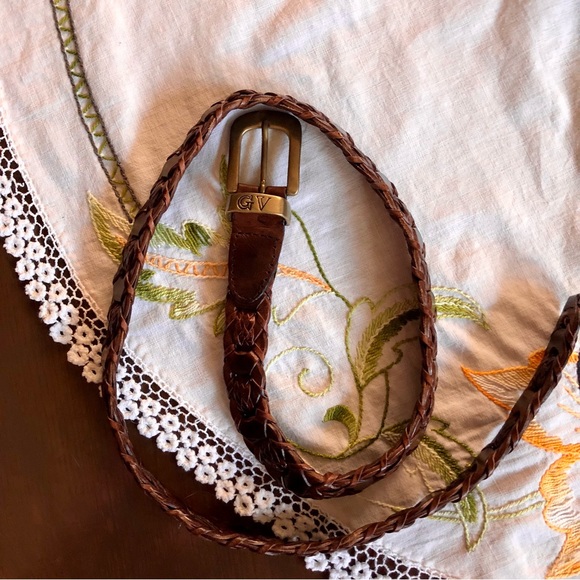 Vintage Gloria Vanderbilt Dark Brown Woven Leather Belt. Brass Buckle M/L - Picture 10 of 16